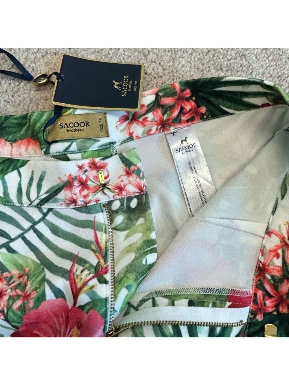 Sacoor Brothers pink green floral flower tropical ankle pants Sz 38 NWT - Picture 5 of 12